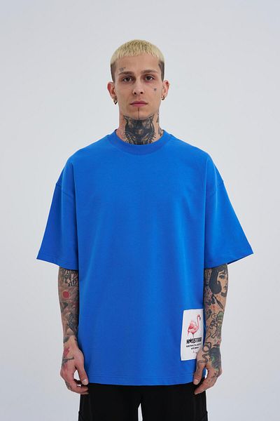 Machinist Tricou albastru oversize pentru bărbați cu imprimeu Break The Rules