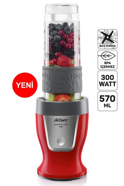 Arzum Ar1120 Shake'N Take One Smoothie Ice Crusher 300W 570ml Bottle Personal Blender - Red