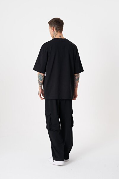 Machinist Ανδρικό μπλουζάκι με στάμπα ροζ Panther, Oversize, μαύρο