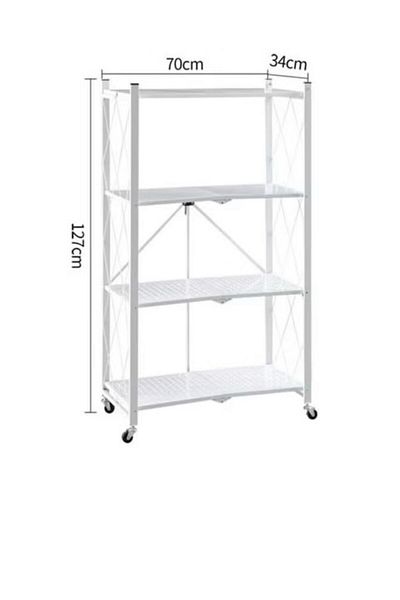 Generic 4-Tier Foldable Kitchen Cabinet Storage Shelf with Wheels, Multi-Function Standing Metal Kitchen Rac