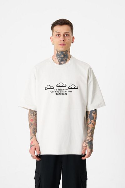 Machinist Men's Dream ROB Printed Oversize Gray T-Shirt