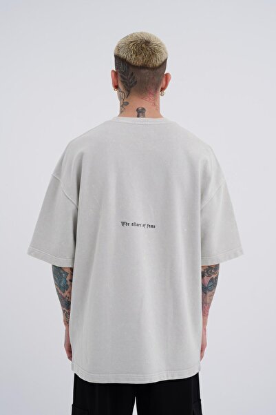 Machinist Blockbuster Printed Men's Oversize T-Shirt - Light Beige, Washable Spotted Design