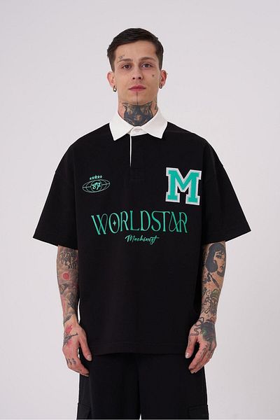 Machinist تي شيرت أسود برقبة بولو للرجال من World Star
