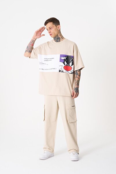 Machinist Ανδρικό μπλουζάκι Sylvester Printed Oversize ανοιχτό μπεζ