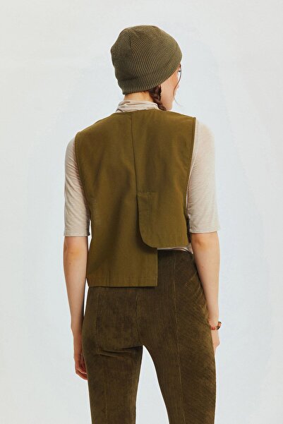Clandestino Детальний асиметричний крій Богемський жилет Хакі