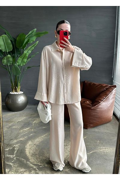 My Blog Stone Textured Shirt Trousers Set - 24Y98613