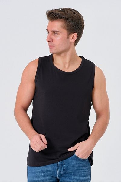BRAINWEAR Cotton Lycra Flexible Men's Athlete Tank Top – Wide Collar - Fitness & Beach & Casual & Underwear Compatible