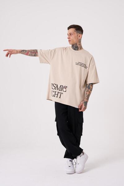 Machinist Ανδρικό μπλουζάκι Cosmic Light Printed Oversize ανοιχτό μπεζ
