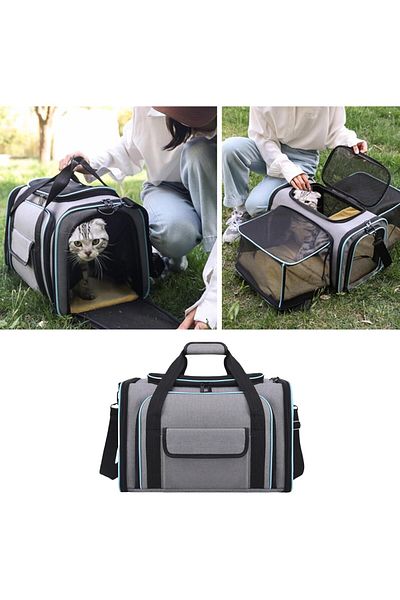 Manolex Foldable and Expandable Cat and Dog Carrier Bag with 4 Side Extensions