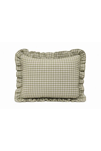LILYUM Cotton Linen Gingham Patterned Ruffle Pillow Case – 50X70 cm (1 Piece)