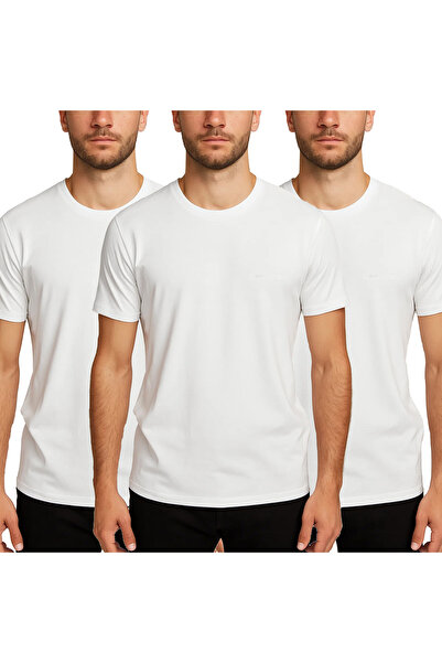 BRAINWEAR تي شيرت رجالي مكون من 3 قطع من القطن الليكرا ذو اللون السادة - قالب...