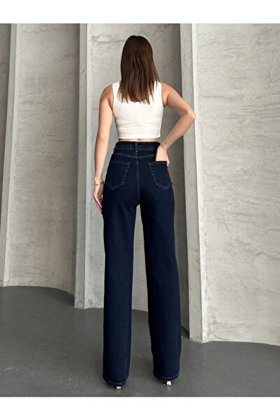 kotmodası Camelia Gold Ikon 90's Tmavě modrá Námořnická modrá Super extra vysoký pas Palazzo Loose Jean Kalhoty