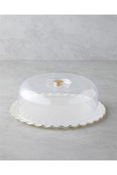 English Home Lustre Cake Stand with Glass Lid 36,5X17,5 cm Cream-Gold