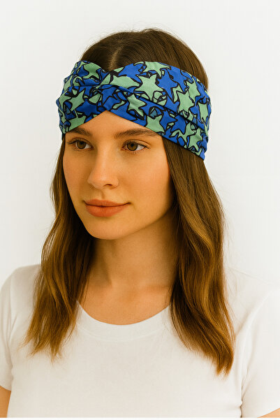 Stella Eşarp Жіноча синьо-зелена атласна бандана з зірковим візерунком, аксес...