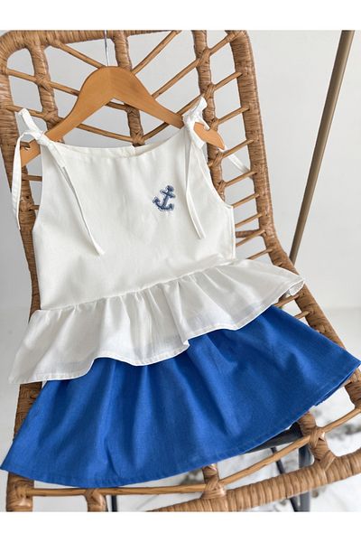 Sis and Bro Anchor Embroidered Top-Down Set, Sailor / Navy Concept
