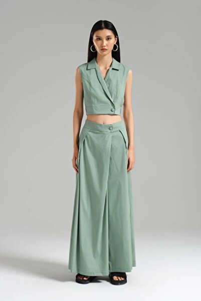 tw3 Women's Pleated Detailed Skirt Look Design Loose Wide Leg Trousers