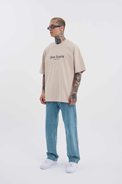 Machinist Bad Angels Printed Men's Oversize Beige T-Shirt