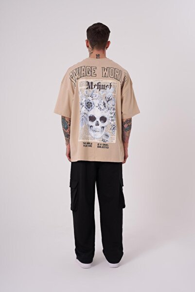 Machinist Ανδρικό μπλουζάκι με στάμπα Savage World Oversize Beige