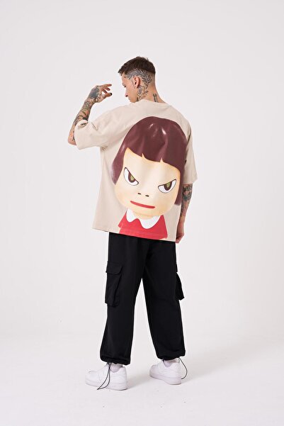 Machinist Ανδρικό μπλουζάκι Cosmic Light Printed Oversize ανοιχτό μπεζ