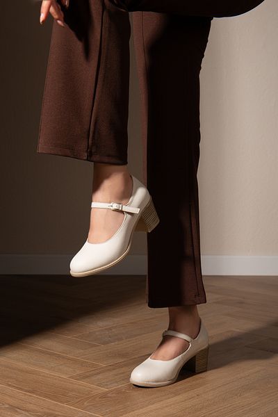 ANALİN SHOES Women's Genuine Leather Strappy Heeled Shoes - Cream