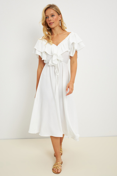 Cool & Sexy Dámské bílé šaty KS113 vepředu a vzadu ve tvaru V