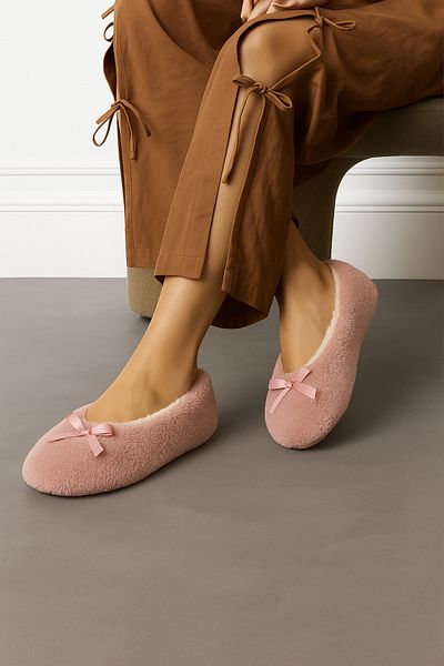 fluffy Booties Women's Slippers - Foldable Bag, Portable Home Ballerinas, Non-Slip No Sound Sole