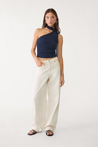 Stradivarius Asymmetric Tulle Top With Scarf