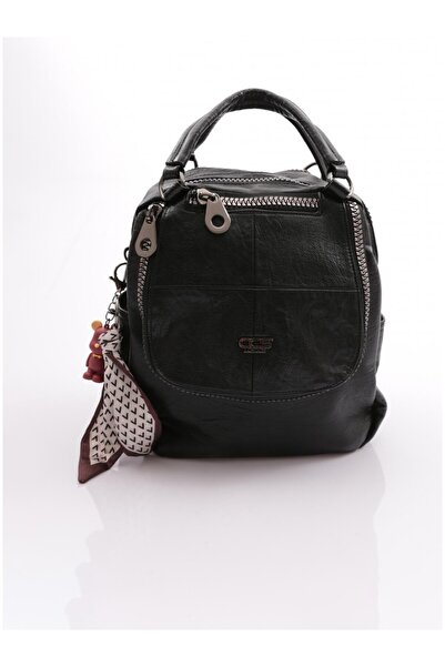 ÇÇS 17393 Kadın Siyah Fularlı Anahtalıklı Kol Çantası