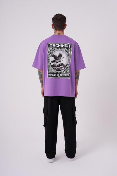 Machinist Ανδρικό μπλουζάκι με στάμπα Crane Patch Oversize Μωβ