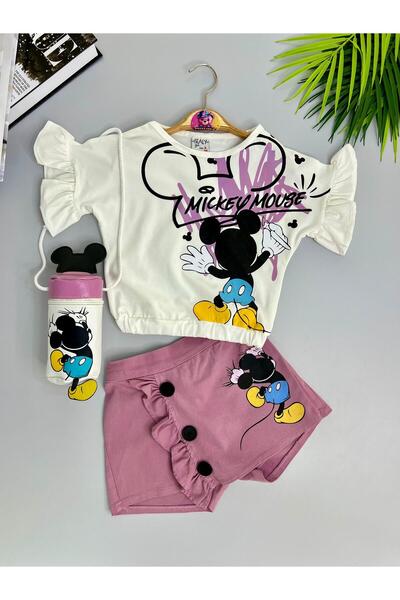mislina kids Linouse Girl's 3-Piece Summer Combination 3-6 Years |   Character Printed T-Shirt + Shorts + Bag