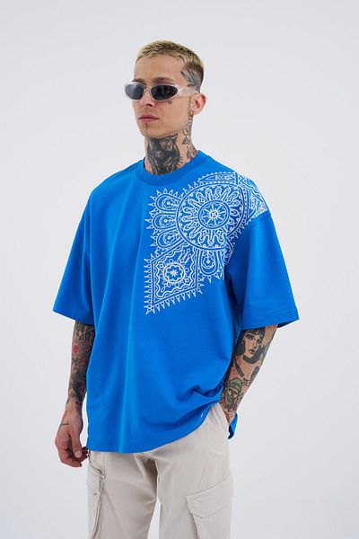 Machinist Ανδρικό μπλουζάκι με Ethnic Κέντημα Oversize γαλάζιο