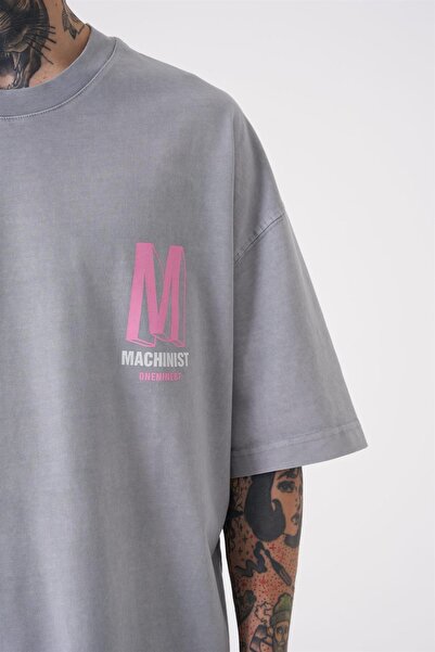 Machinist Oversize ONENINE87 εμπριμέ μπλουζάκι που πλένεται GHST-PİNK