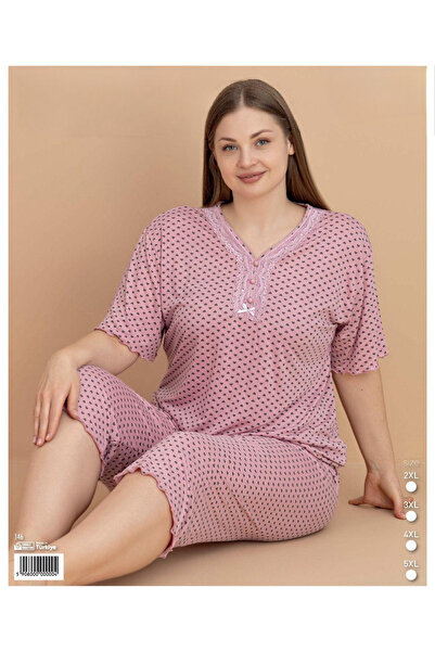 pijamakeyfi Kadın Kısa Kol Kapri Büyük Beden Pijama Takımı