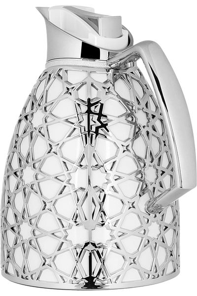 Alsaif Gallery Andalusia Alsaif Gallery Glass Thermos Set, 0.75.1 L, Islamic Pattern - White And Silver