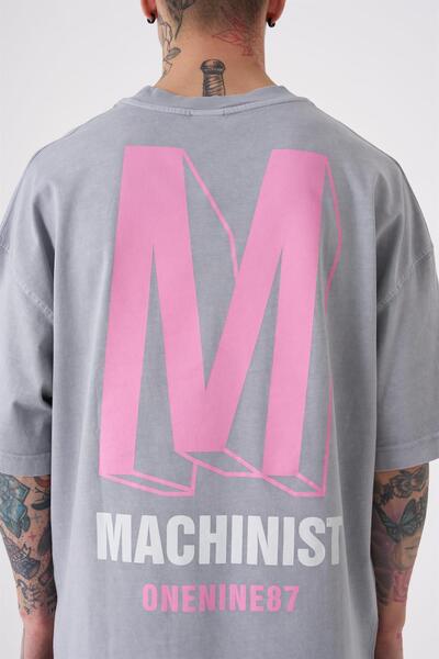 Machinist Oversize ONENINE87 εμπριμέ μπλουζάκι που πλένεται GHST-PİNK