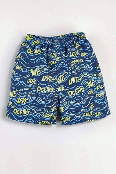 Gold Class Kidswear Pantaloni scurți de mare pentru băieți, căptușiți cu șnur cu imprimeu Wave