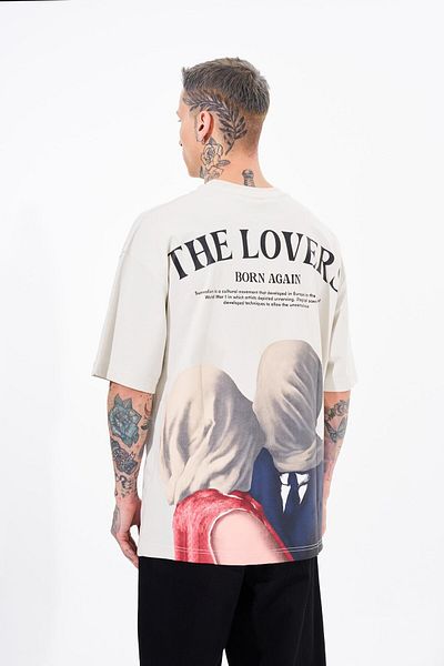 Machinist Men's The Lovers Printed Oversize Gray T-Shirt