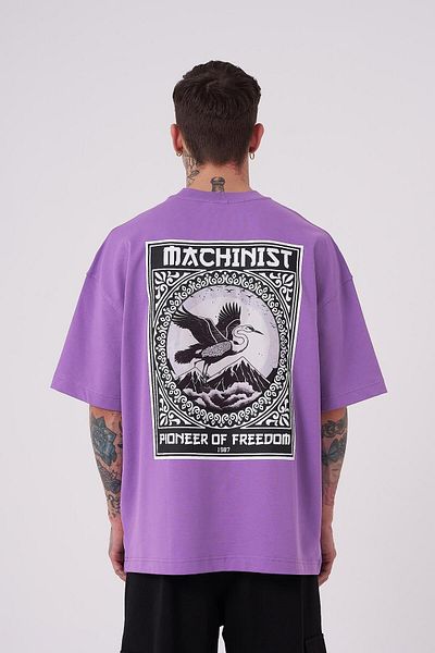 Machinist Ανδρικό μπλουζάκι με στάμπα Crane Patch Oversize Μωβ