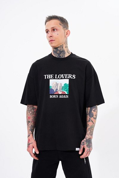 Machinist Men's The Lovers Printed Oversize Black T-Shirt