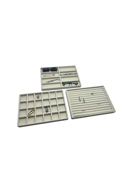 MeGass Dekor Domestic Production Suede Fabric Cream Color 34/24 cm Set of 3 Jewelry Tray in Drawer