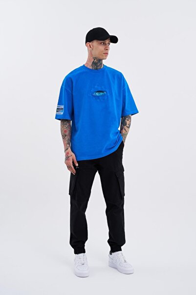 Machinist Tricou pentru bărbați Born Again, lavabil cu ochi, supradimensionat, cu pete albastru deschis