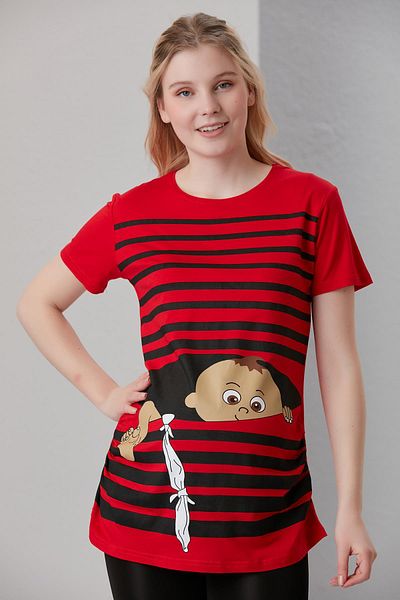 Işşıl 4505-Crafty Escape Viscose Maternity Short Sleeve T-shirt
