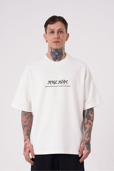 Machinist Men's High Hope Printed Oversize Ecru T-Shirt