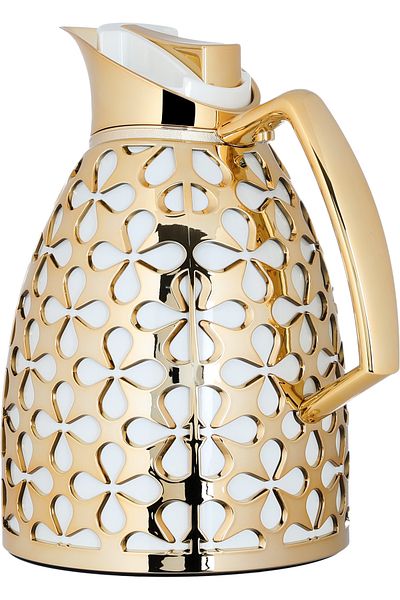 Alsaif Gallery Andalusia Alsaif Gallery Glass Thermos Set, 0.75.1 Liter - White And Gold
