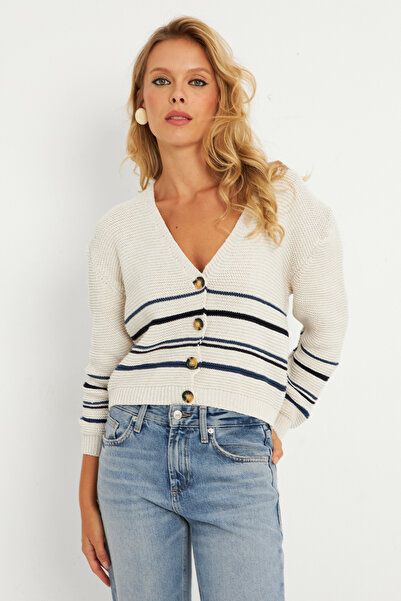 Cool & Sexy Ecrufarbene Strickjacke für Damen - Mi̇w9571