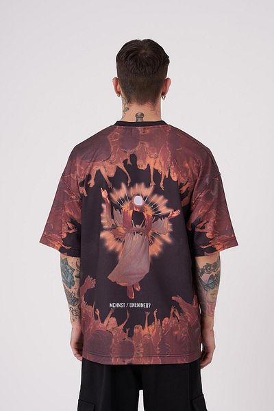 Machinist Men's God Will Guide You Printed Oversize Black T-Shirt