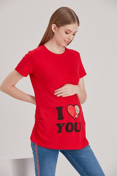 Işşıl 4490-Heart-Facing Baby Short Sleeve Viscose Maternity T-shirt