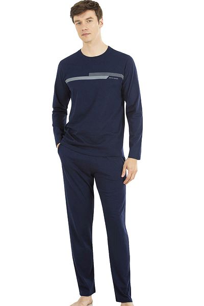 Pierre Cardin 100% βαμβακερό μακρυμάνικο ανδρικό σετ πιτζάμες, στρογγυλό γιακά χτενισμένο βαμβακερό σετ πιτζάμες