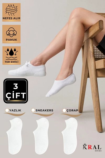 Lüx Kral Γυναικείες - Ανδρικές - Unisex Απλό σχέδιο (3 ΖΕΥΓΑ) Βαμβακερές κάλτσες κατά της εφίδρωσης, αόρατες, μεγέθους 40-44