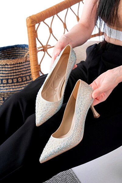 v.s.h velvet Γυναικεία Παπούτσια Πέτρινο Ύφασμα Μυτερό Παπούτσια με τακούνι